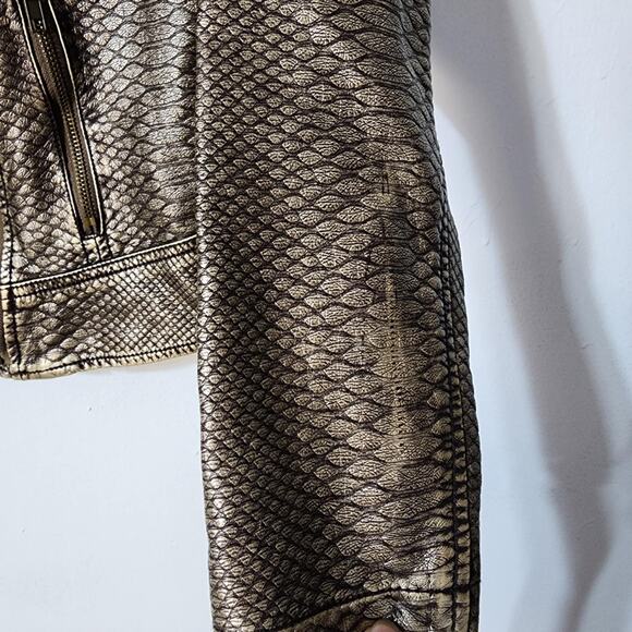 Snakeskin Moto Jacket Warm Tone Bronze Gold Small V Christina - Picture 5 of 10